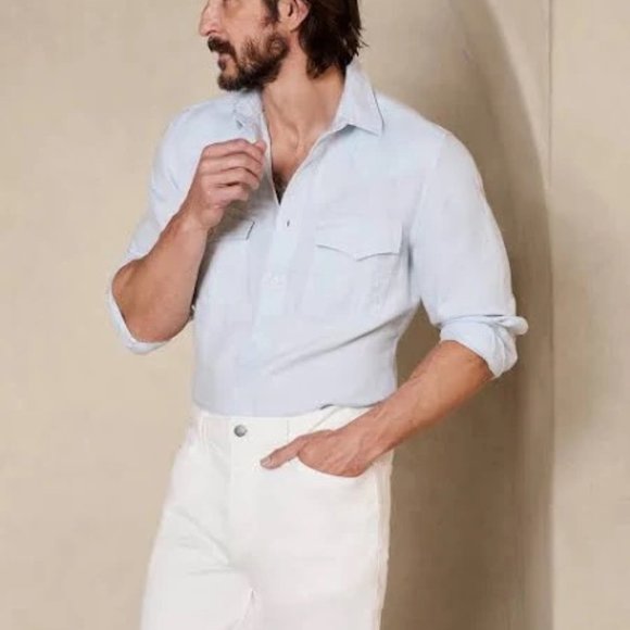 Banana Republic Linen Western Shirt, Light Blue, Large - Picture 3 of 7